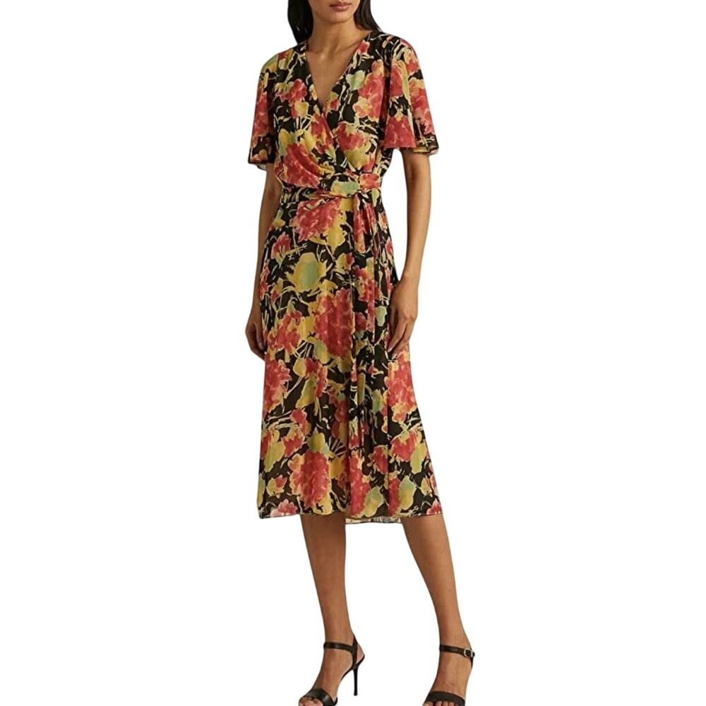 Lauren Ralph Lauren size 0 Floral Print Georgette A-Line Sleeve Midi Dress